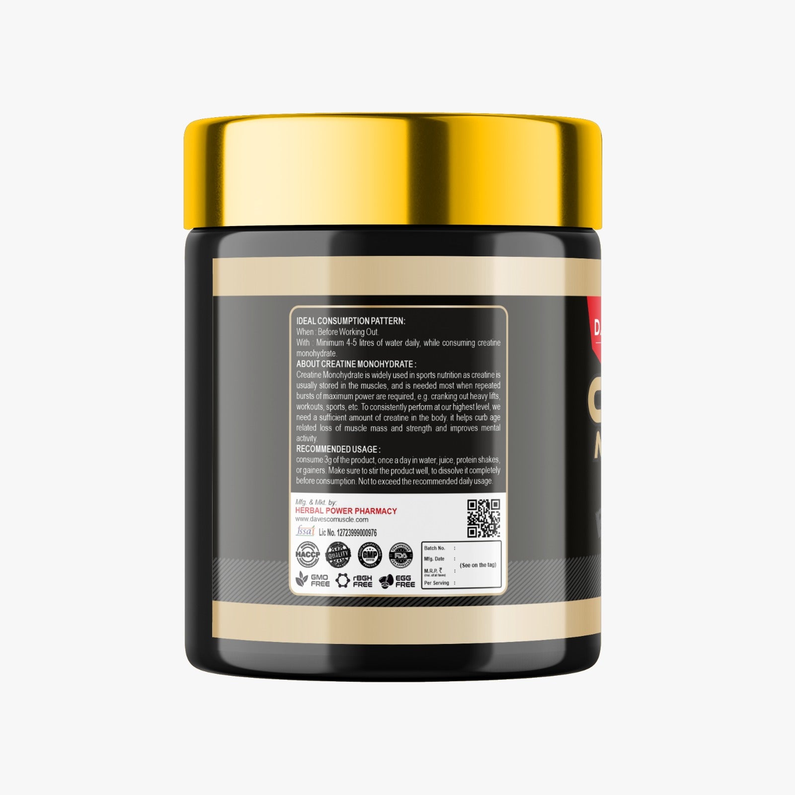 CREATINE MONOHYDRATE  | 180GM |  UNFLAVOR